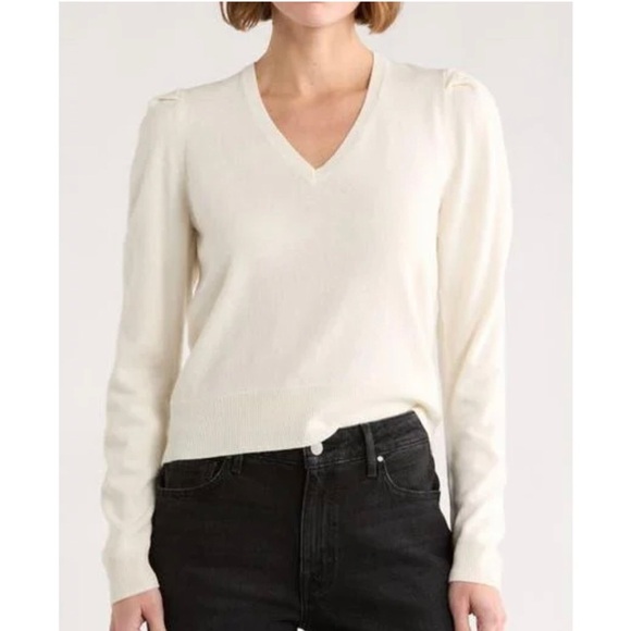 NWT FRAME White Frankie V-Neck Wool Blend Sweater XS